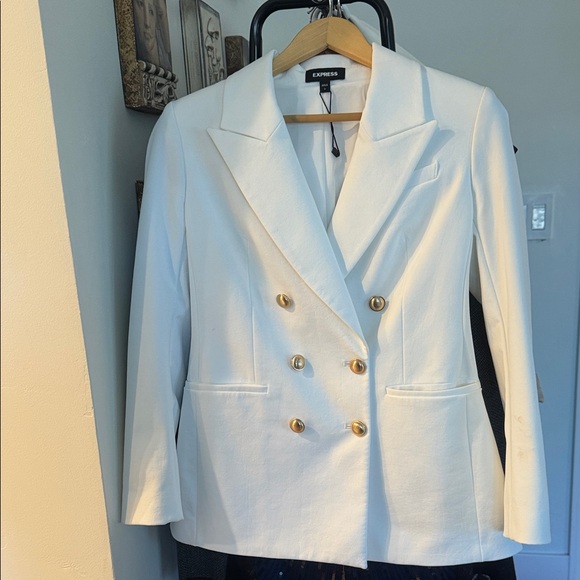 Express Bright white and gold  Double-Breasted Blazer - Picture 1 of 5